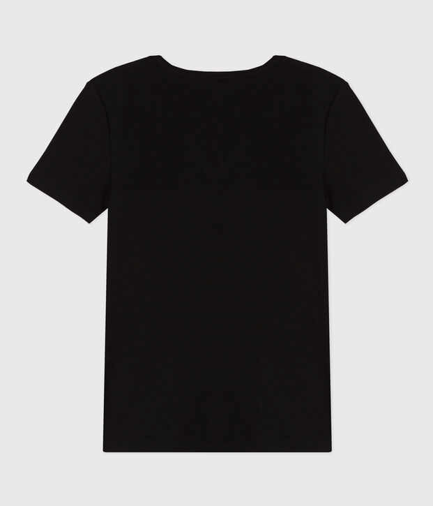 T-shirt Iconica a maniche corte a coste tinta unita donna nero