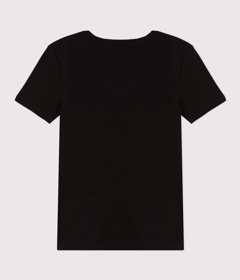 T-shirt Iconica a maniche corte a coste tinta unita donna nero
