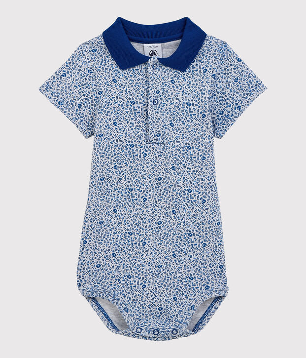 Body collo polo in cotone beb&egrave; maschio grigio/blu