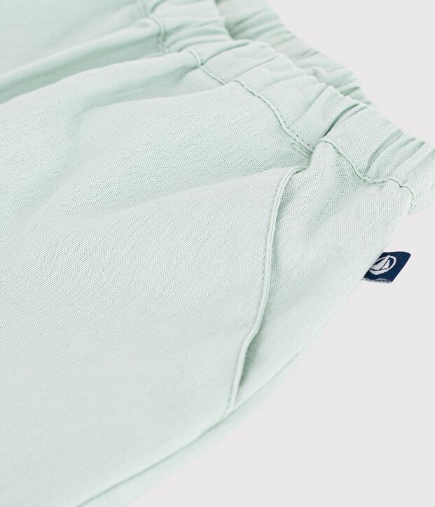 Pantaloni in cotone/lino tinta unita neonato verde