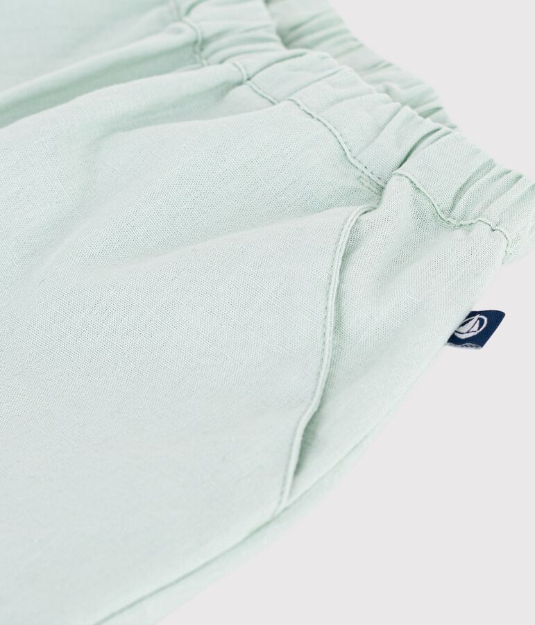 Pantaloni in cotone/lino tinta unita neonato blu