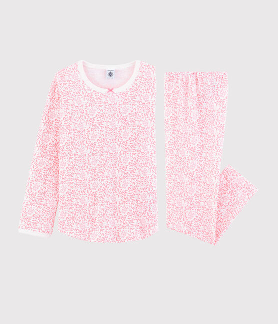 Pigiama fiori rosa bambina a costine bianco MARSHMALLOW/rosa GRETEL