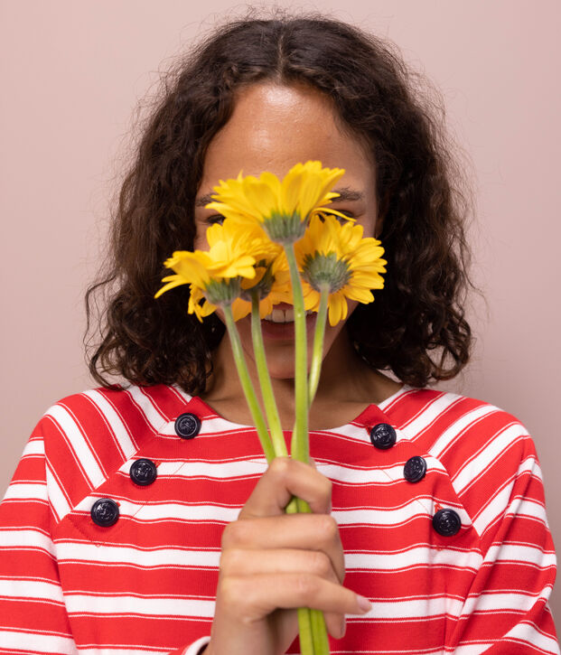 Marini&egrave;re abbottonata in cotone donna rosso/bianco