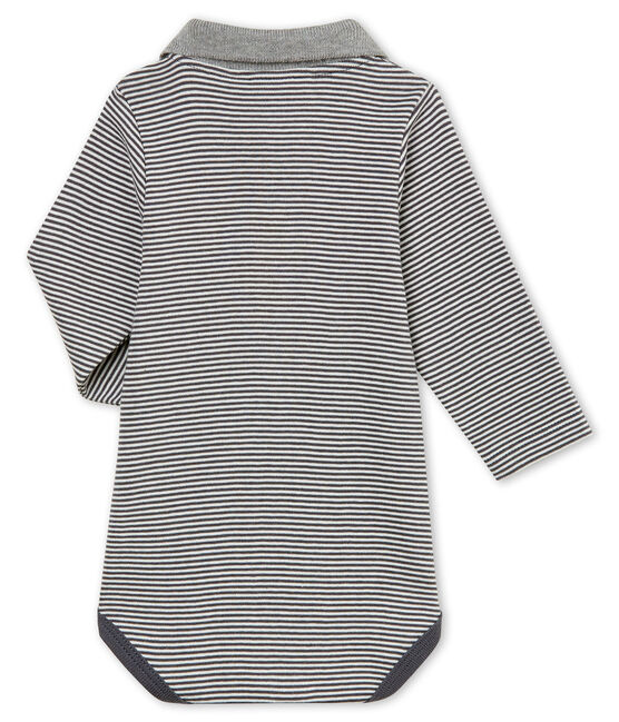 Body millerighe con colletto a polo per bebé maschio grigio MAKI/bianco MARSHMALLOW