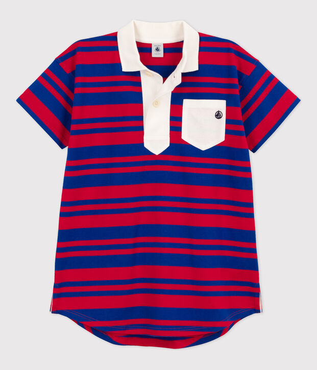 Abito a righe a maniche corte in cotone bambina blu/rosso