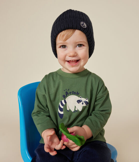 T-shirt a maniche lunghe in jersey sottile neonato verde PALMERAIE