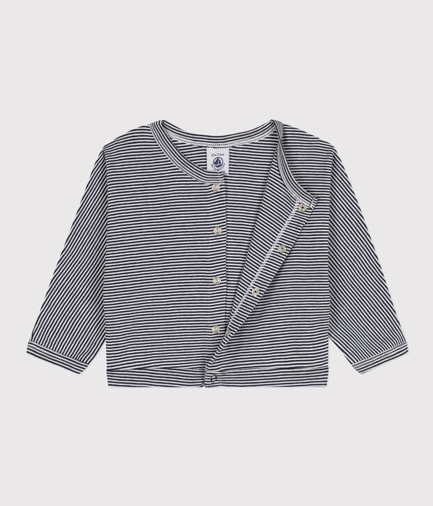 Cardigan neonato in cotone blu/bianco