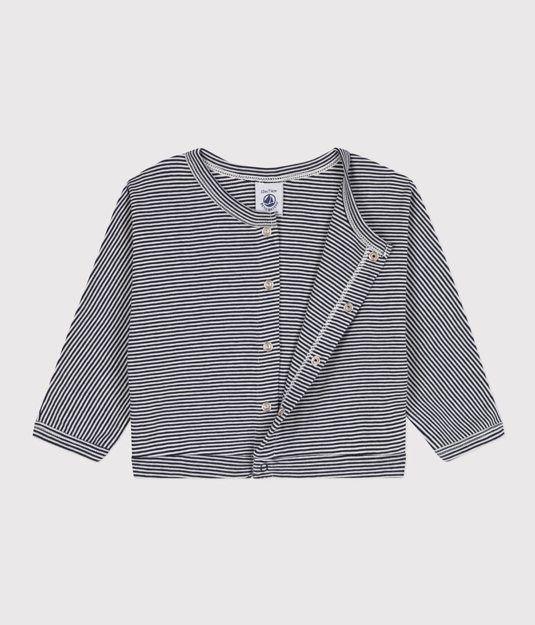 Cardigan neonato in cotone blu/bianco