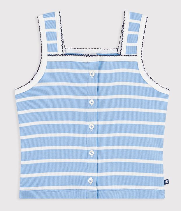 Canotta in cotone a righe bambino blu/bianco