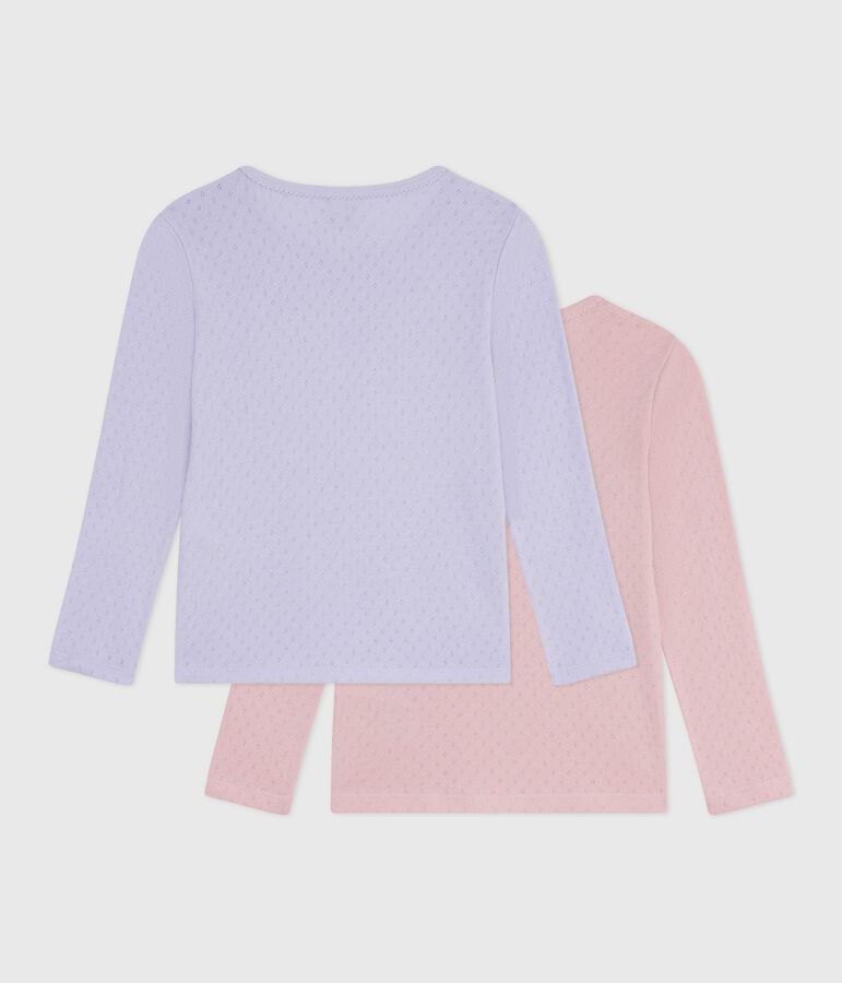 Set di T-shirt a maniche lunghe in cotone traforato bambina multicolore