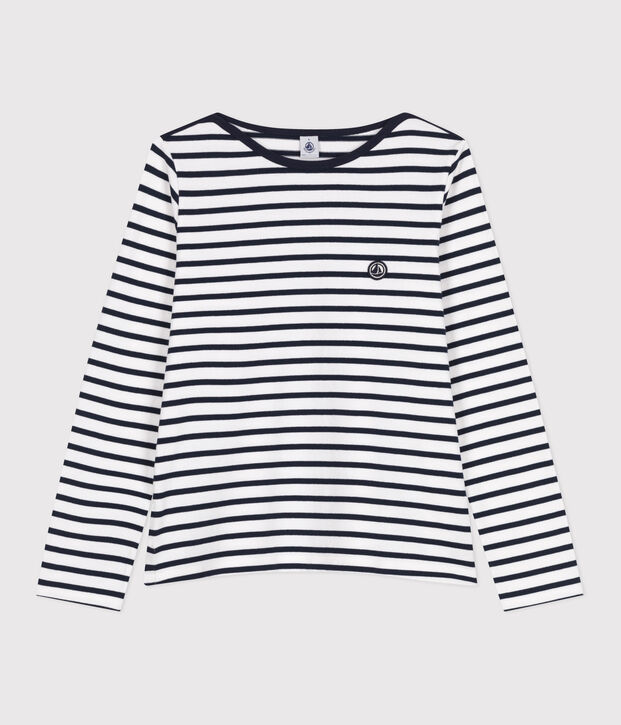 Maglie a righe da donna in cotone spesso a maniche lunghe bianco/blu