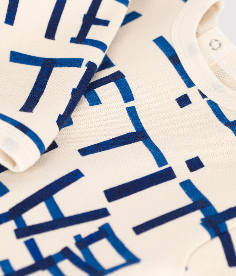 Tutina lunga in tessuto felpato stampato per beb&egrave; ecru/multicolore