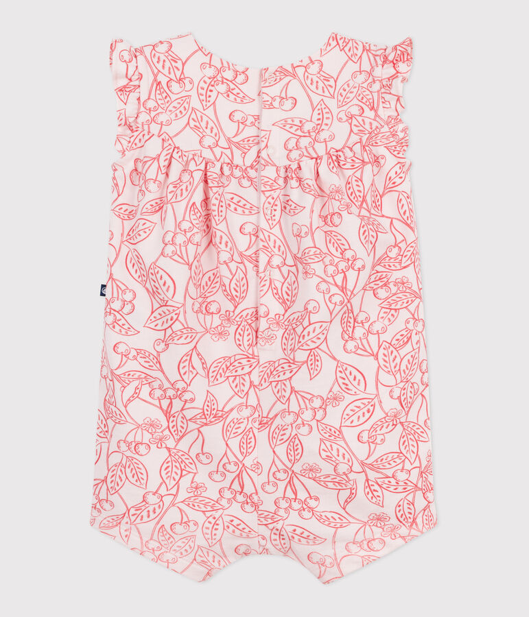 Tutina corta senza maniche in cotone con stampa di ciliegie rosa neonato rosa/rosso