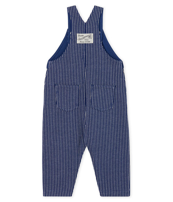 Salopette lunga maschietto in maglia a righe blu SMOKING/bianco MARSHMALLOW