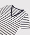 T-shirt scollo a V iconica in cotone a righe Donna bianco MARSHMALLOW/blu SMOKING