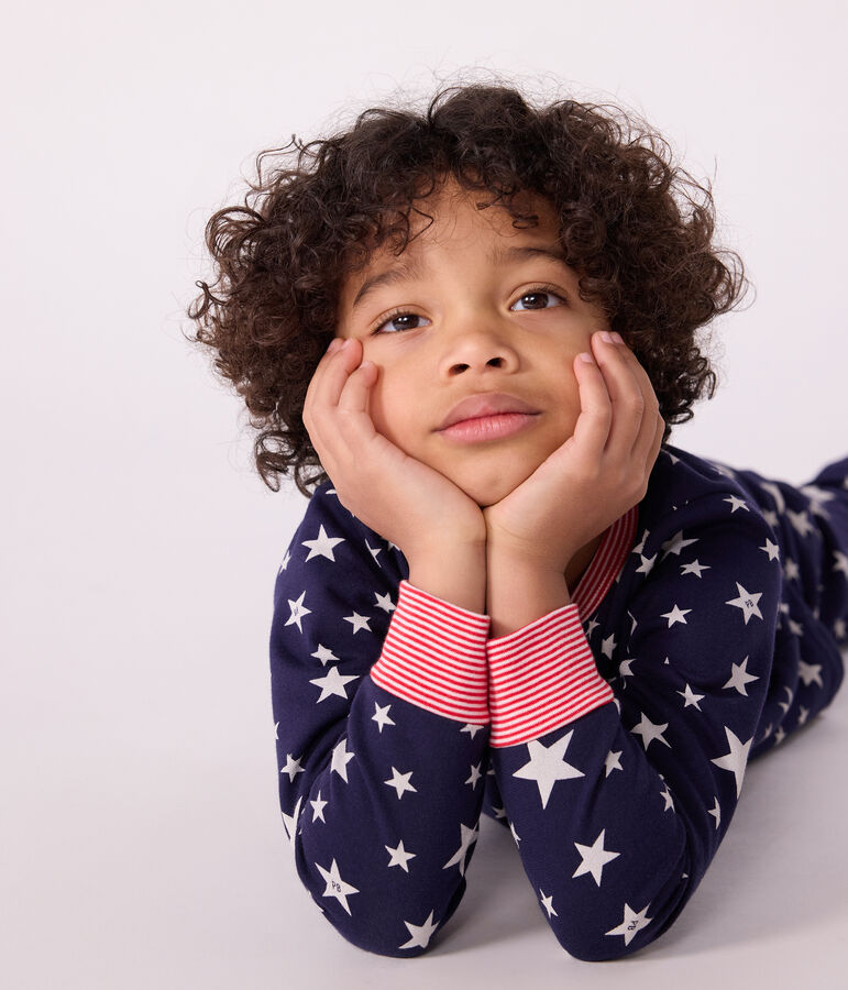 Pigiama in tessuto felpato con stelle stampate bambino blu/bianco