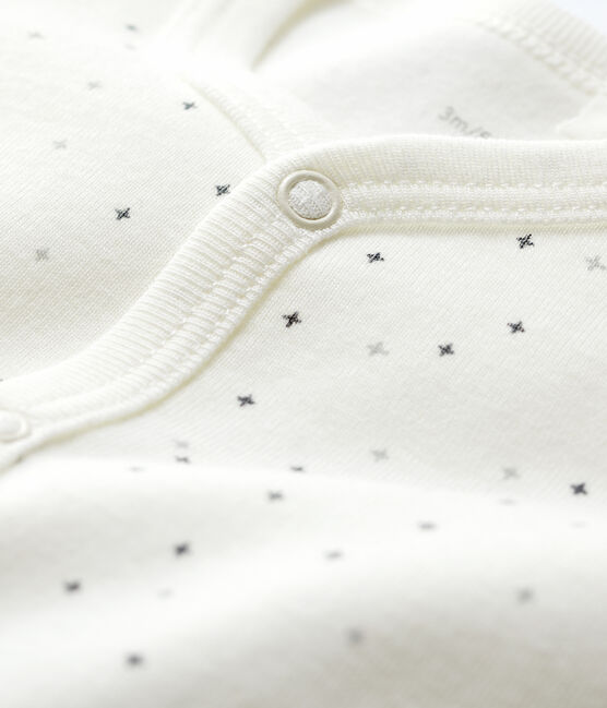 Tutina pigiama senza piedi bianca a stelle bebé in cotone biologico bianco MARSHMALLOW/bianco MULTICO
