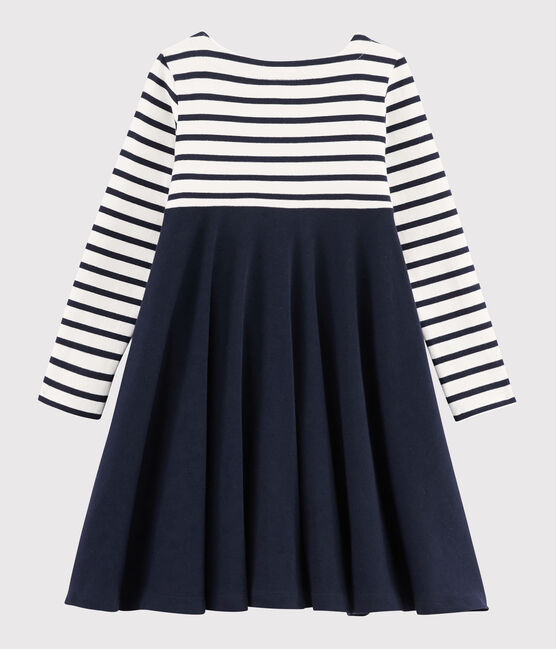Abito maniche lunghe in cotone bambina bianco MARSHMALLOW/blu SMOKING