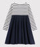 Abito maniche lunghe in cotone bambina bianco MARSHMALLOW/blu SMOKING