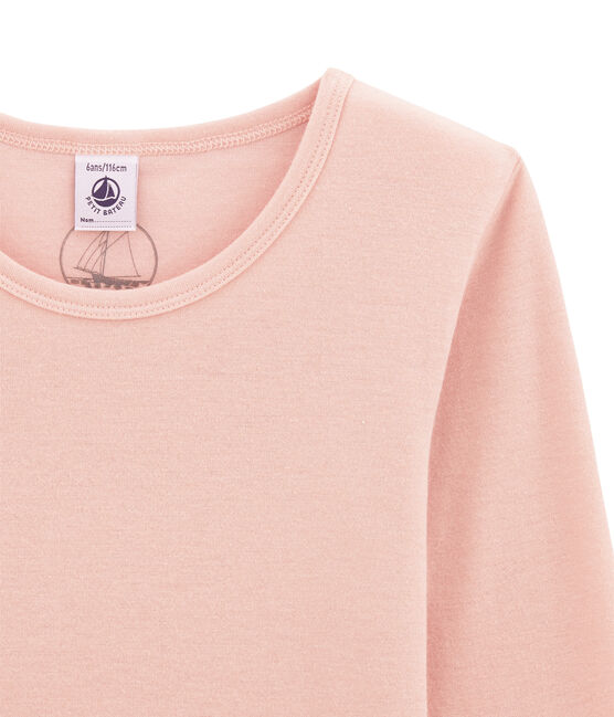 tee-shirta maniche lunghe per bambina in lana e cotone rosa JOLI