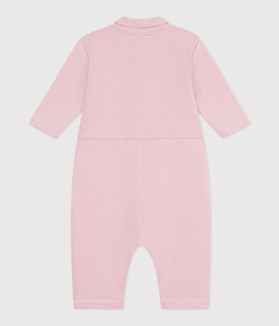 Tutina lunga in cotone tinta unita stile meccanico neonata rosa JOLI