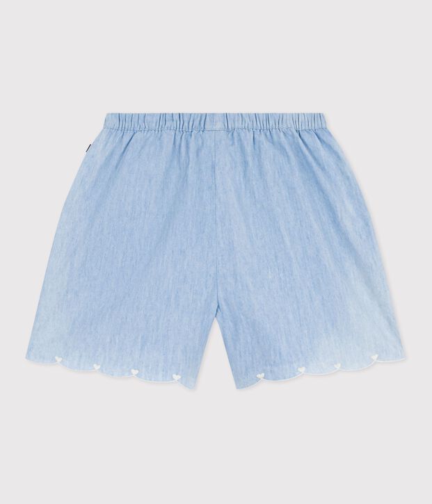 Shorts in cotone tinta unita bambina blu