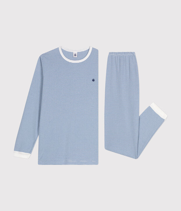 Pigiama in cotone a righe junior blu/bianco