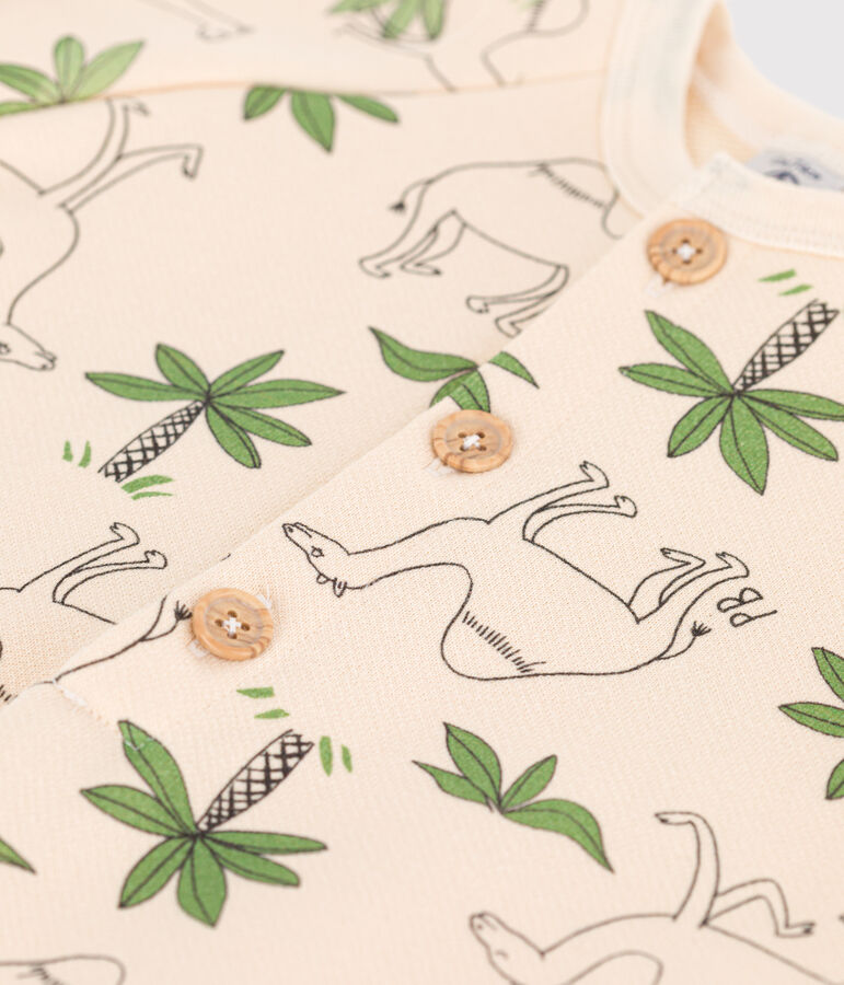 Tutina corta beb&egrave; in tessuto felpato stampato ecru/multicolore