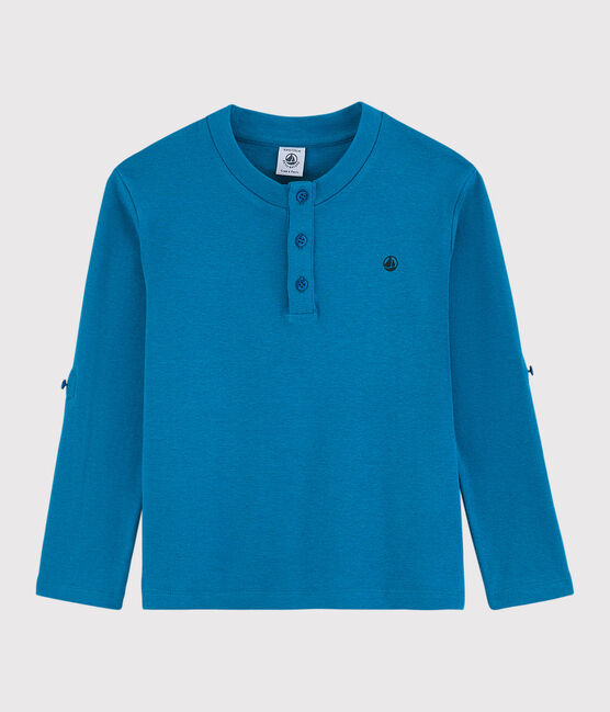 T-shirt in cotone e lino bambino blu MYKONOS