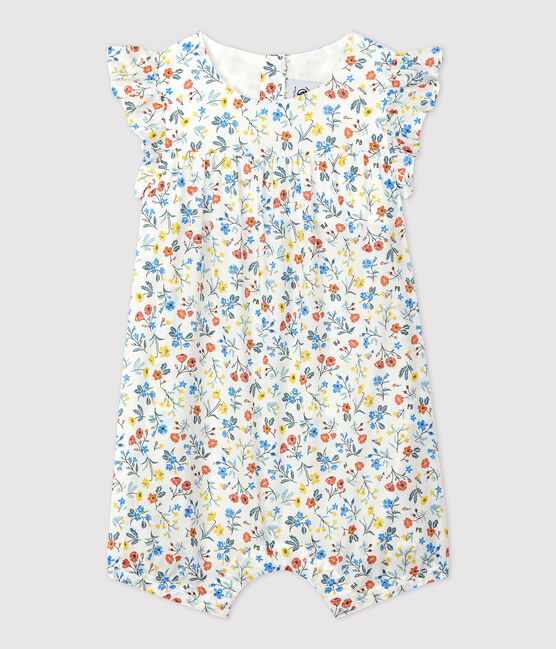 Tutina corta bebè in popeline a fiori bianco MARSHMALLOW/bianco MULTICO