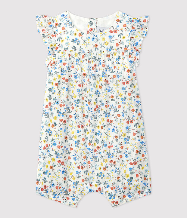 Tutina corta beb&egrave; in popeline a fiori bianco/multicolore