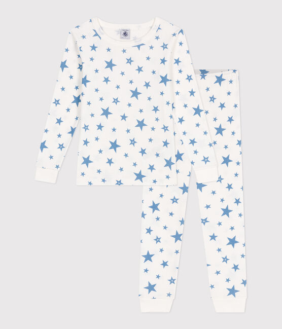Pigiama per bambini molto aderente in cotone stampato  bianco MARSHMALLOW/blu ALASKA
