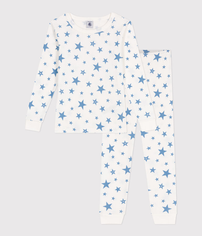 Pigiama per bambini molto aderente in cotone stampato bianco/blu