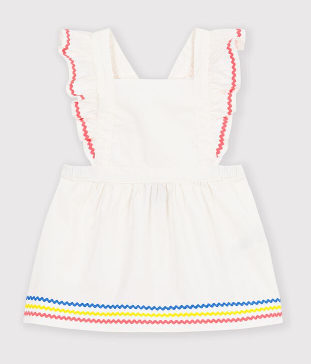 Abito salopette in cotone tinta unita neonato bianco