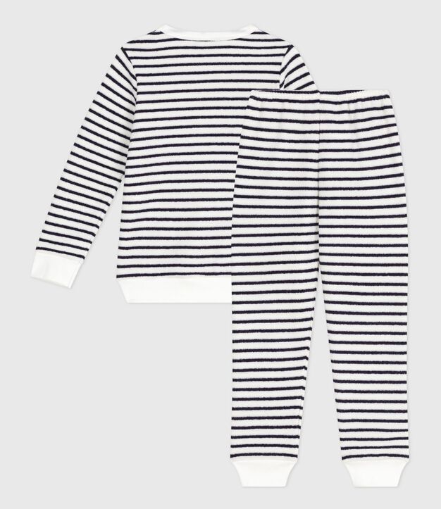 Pigiama in spugna di cotone a righe bambino blu/blu