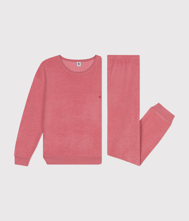 Pigiama in spugna bouclette spazzolata tinta unita donna rosa