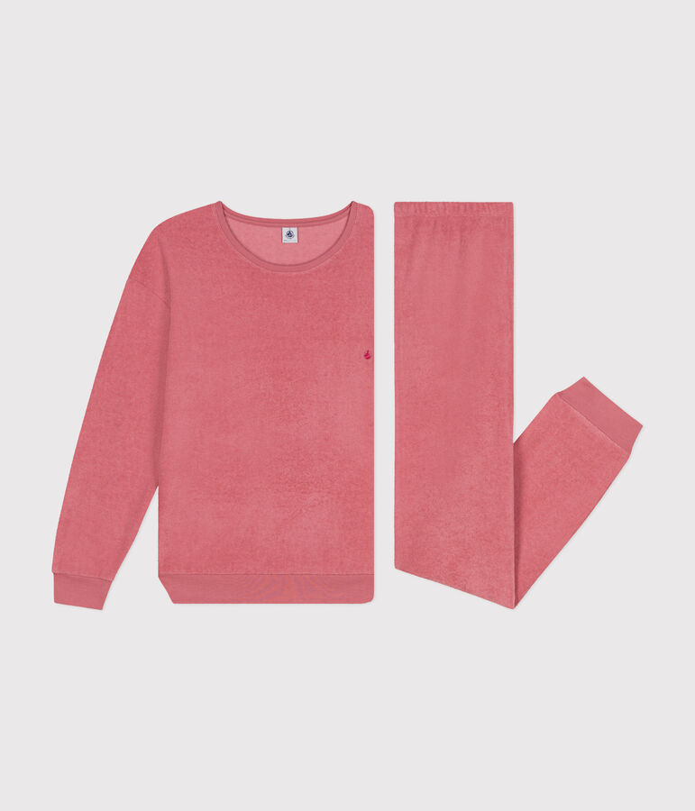 Pigiama in spugna bouclette spazzolata tinta unita donna rosa