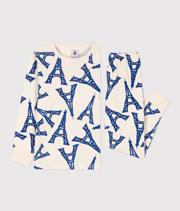Pigiama fantasia Parigi bambino unisex in cotone ecru/multicolore