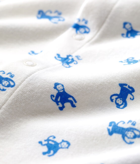 Tutina pigiama bebè in cotone biologico bianco MARSHMALLOW/blu BRASIER