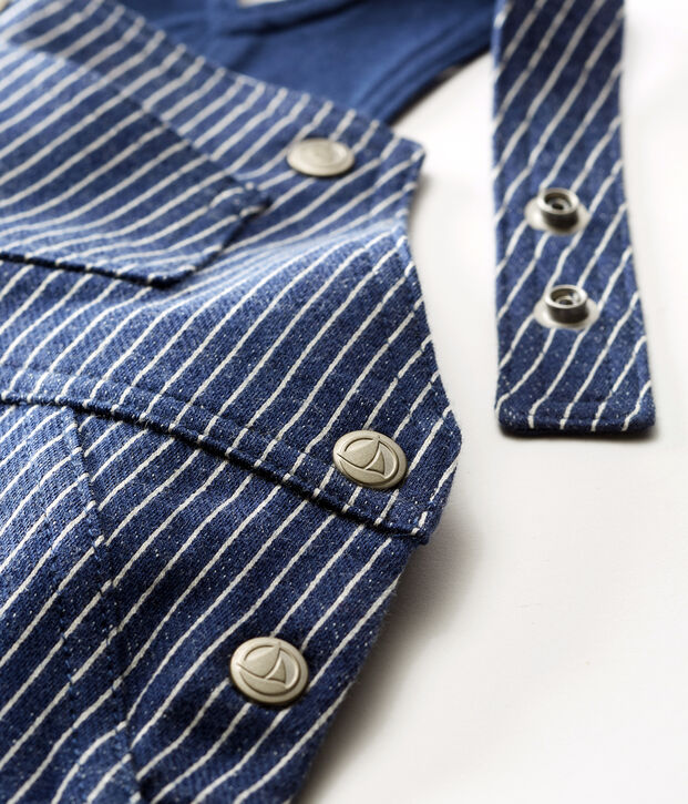 Salopette lunga maschietto in maglia a righe blu/bianco