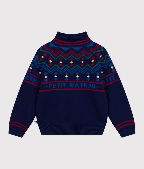 Pullover a collo alto in misto lana e cotone fantasia bambino blu SOIR/ MULTICO