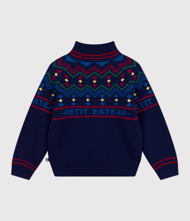 Pullover a collo alto in misto lana e cotone fantasia bambino blu/multicolore