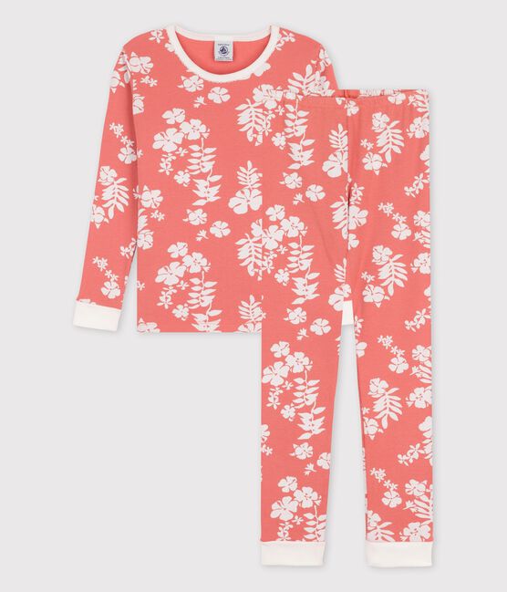Pigiama snugfit Hawaï bambina in cotone rosa PAPAYE/ MARSHMALLOW