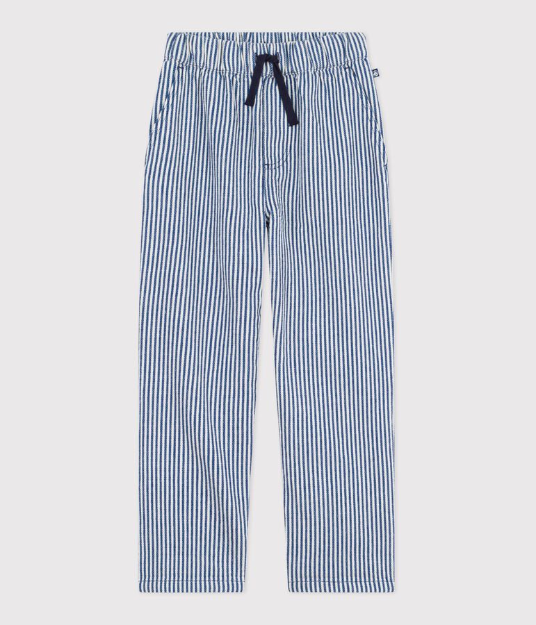 Pantaloni in cotone a righe bambino blu/bianco