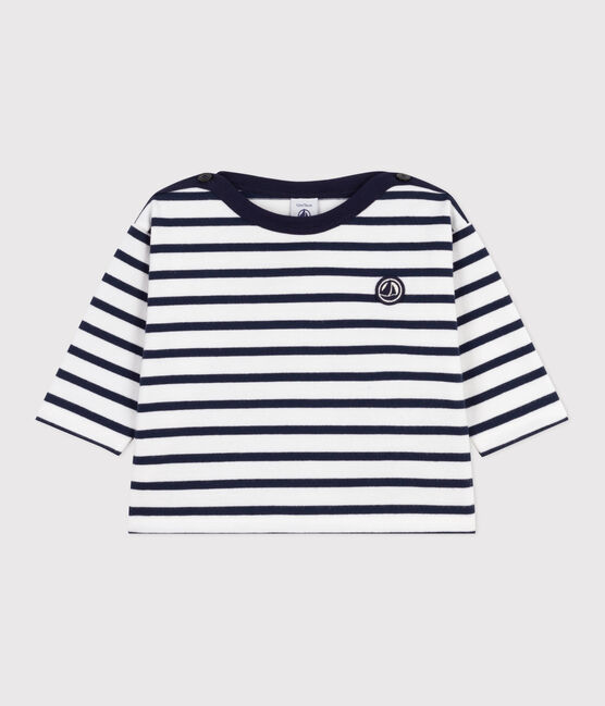Marinière in cotone neonato bianco MARSHMALLOW/blu SMOKING