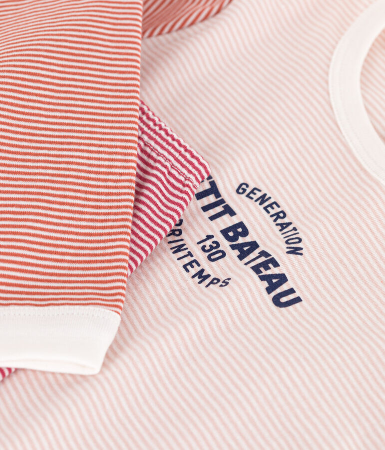 Pigiama millerighe tricolore in cotone unisex rosa SALINE/bianco MULTICO