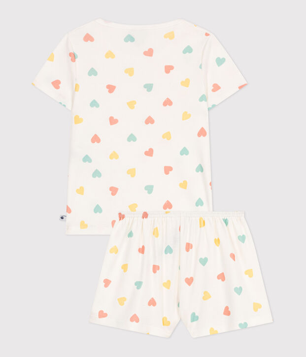 Pigiama corto in cotone con stampa a cuori bambino bianco/multicolore