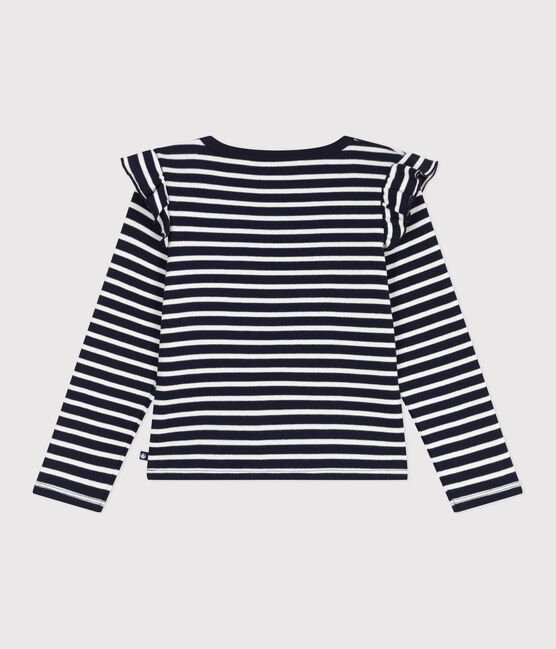 T-shirt a maniche lunghe in cotone a righe bambina blu SMOKING/bianco MARSHMALLOW