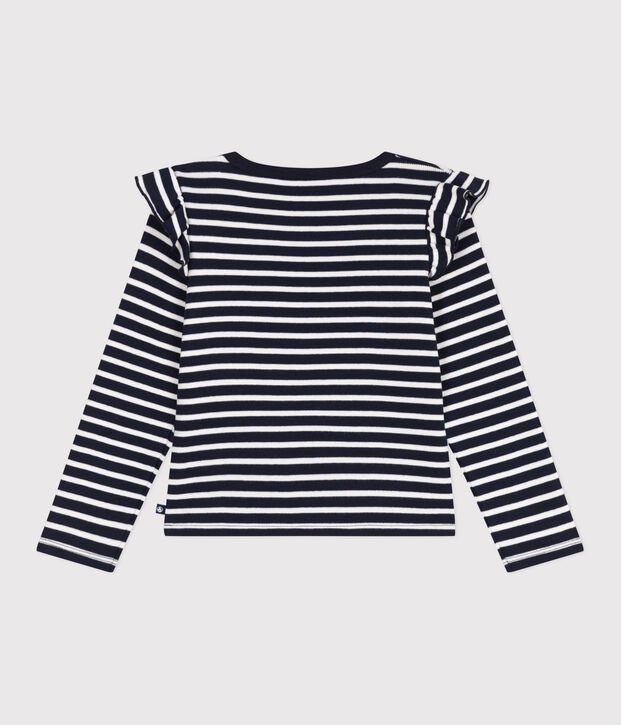 T-shirt a maniche lunghe in cotone a righe bambina blu/bianco