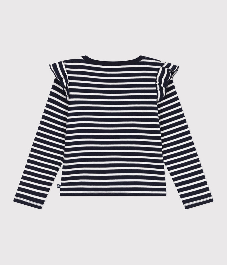 T-shirt a maniche lunghe in cotone a righe bambina blu/bianco